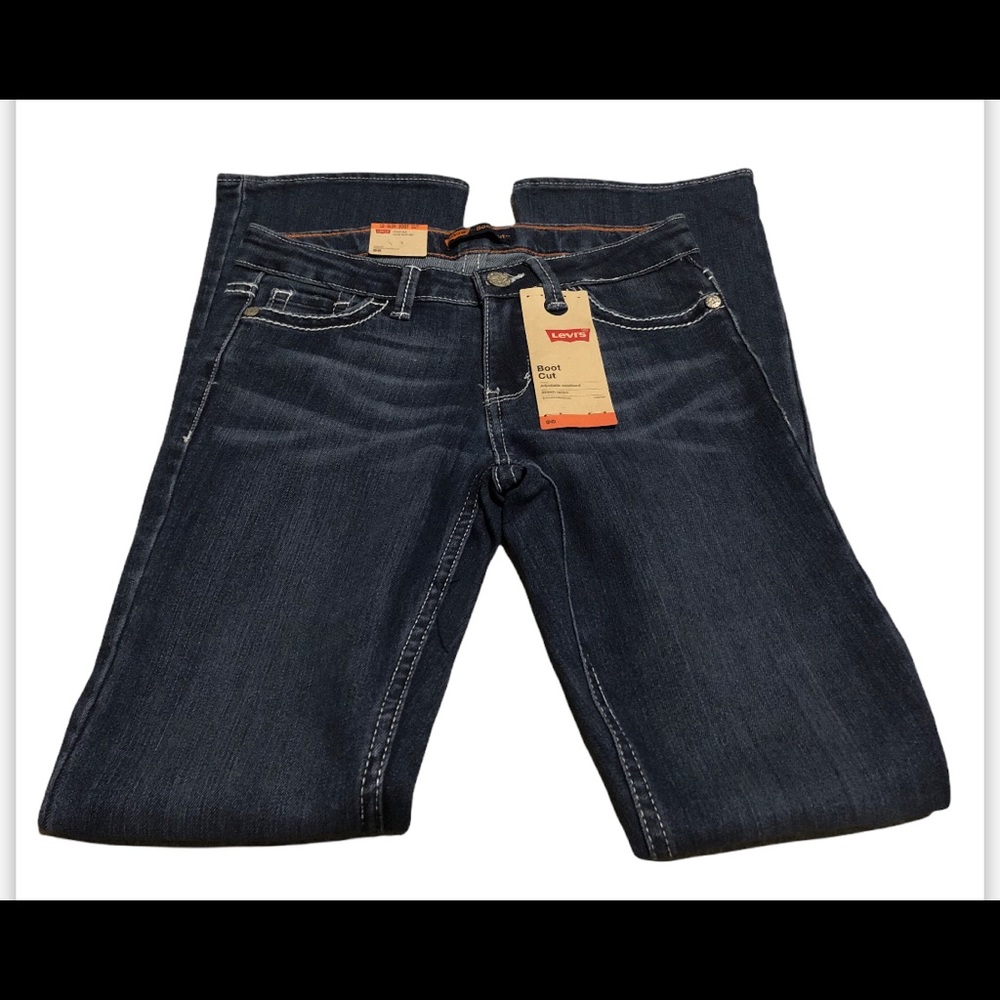 NWT Girls Slim Levis Slim Boot Cut Adjustable Waist Stretch Denim Thick Stitch